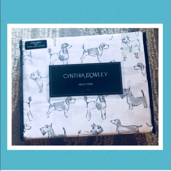 Cynthia Rowley Gray Puppy Dog Pugs Twin Sheet Set - Picture 2 of 7